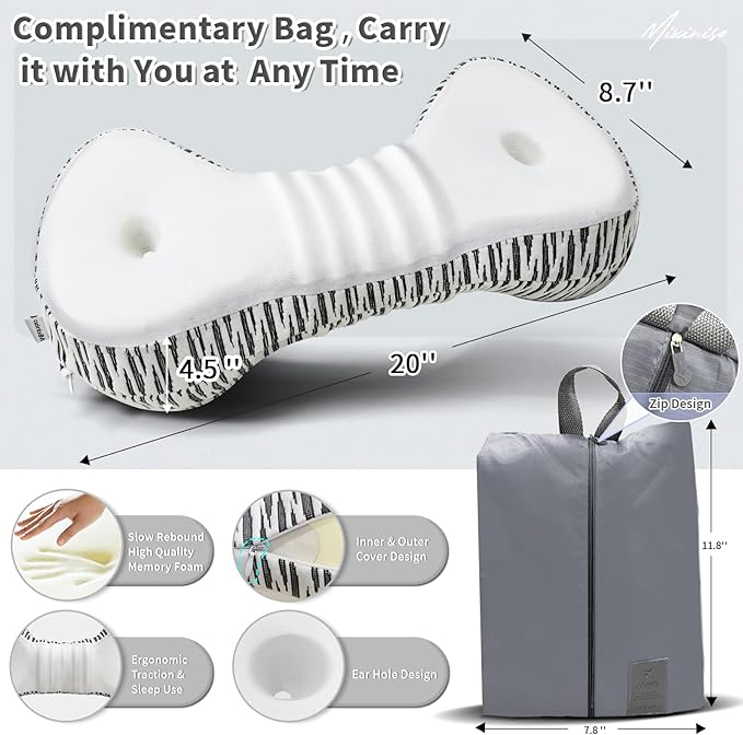 Neck Support Pillow, Cervical Neck Roll Memory Foam Pillow, Cervical Traction Device, Neck Pillow for Side Sleepers, Camping & Travel Pillow with Portable Bag - Bloomnest