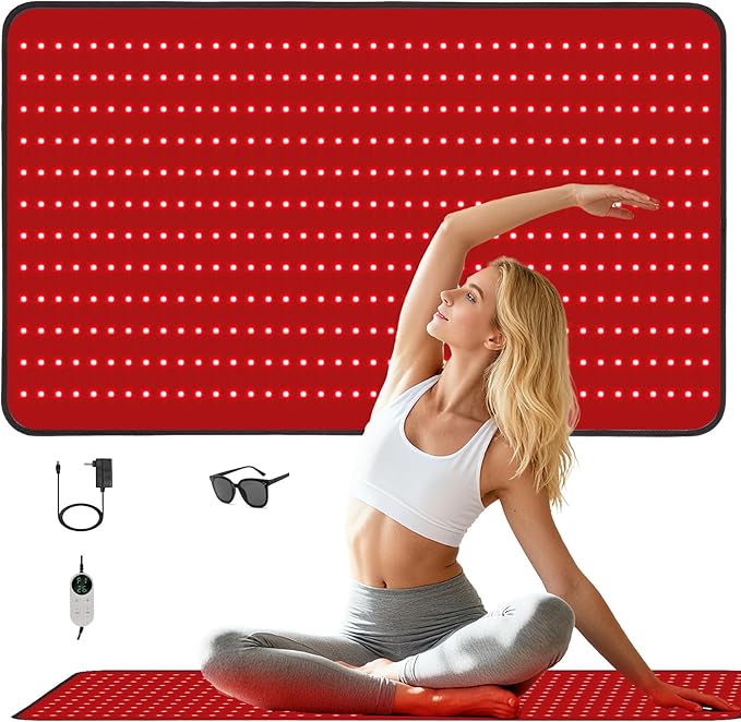 Red Light Therapy Mat for Full Body, Foldable 480 LEDs Near Infrared Light Therapy Pad, 660nm& 850nm 2in1 LEDs Light Blanket, High end Leather, 5 Power Levels UP to 65W, 39.4'x23.6'