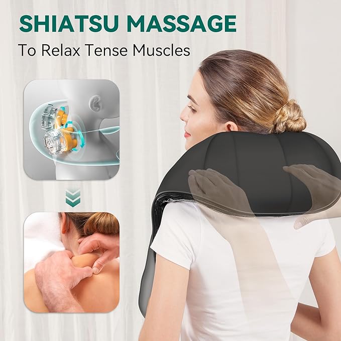 Snailax Cordless Massager - Shiatsu Neck and Shoulder Massager with Heat, FSA Eligible, Portable, Lumbar, Back Electric Massage Pillow, Christmas Gift - Bloomnest