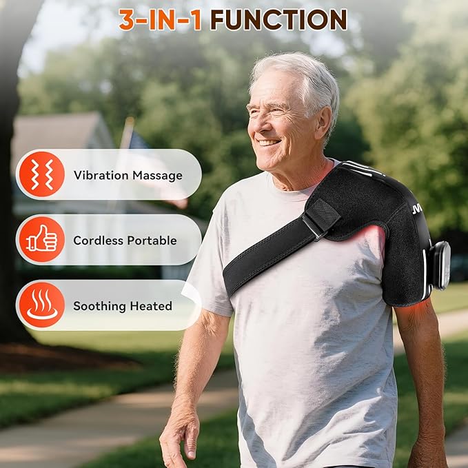 Red Light Therapy for Shoulder Pain Relife, Cordless Portable Shoulder Massager Heating Pad, Infrared Light Therapy for Arthritis,Improve Joint Muscle，660nm&850nm Red Light Heated Wrap - Bloomnest
