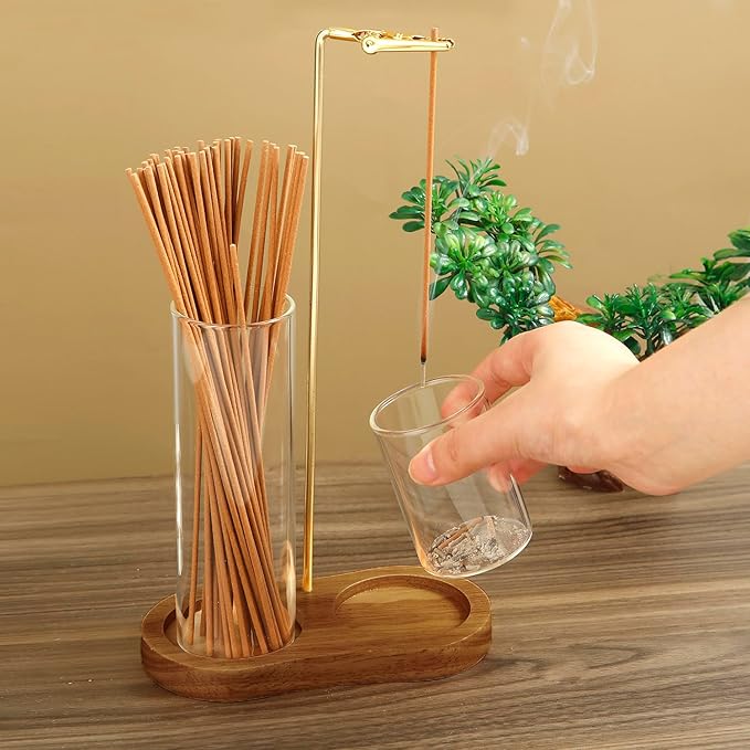 2 in 1 Incense Holder for Sticks, Anti-Ash Flying Incense Burne with Glass Ash Catcher and Incense Sticks Organizer for Meditation Yoga Spa Home Decor (Dark Base) - Bloomnest