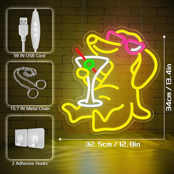 Dachshund Neon Sign Dog with Cocktail,Dachshund LED Neon Wall Light for Bar Decor,Funny Puppy Neon Sign for Man Cave,Lounge,Game Room,Party Decor,Dachshund Gift Neon Light for Dog Lovers - Bloomnest