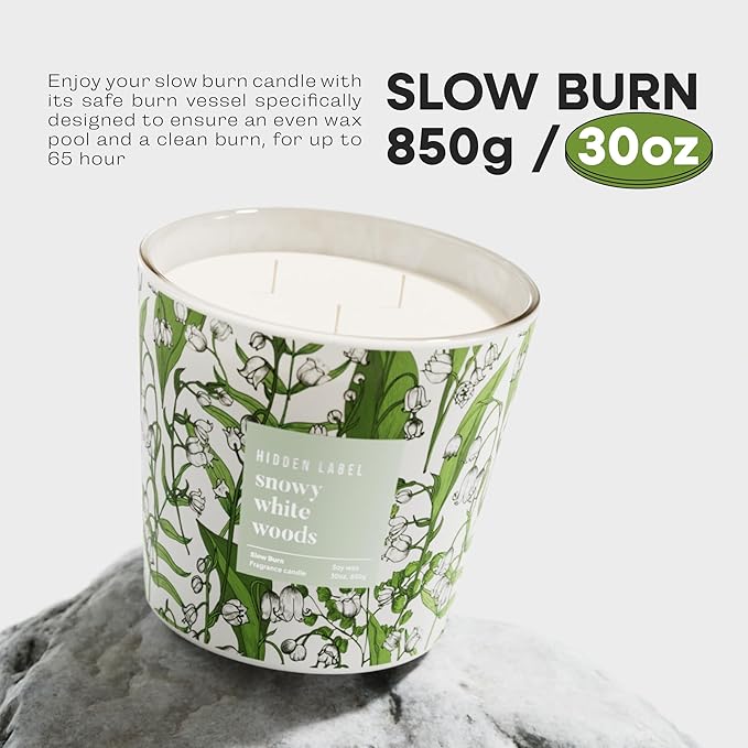 Giant Candle, Snowy White Woods Scented Candle for Home, 30oz Natural Soy Wax, 3-Wick Large Aromatherapy Candles, Up to 100Hour Burn Time, Long Lasting Highly Scented Luxury Candle Gift - Bloomnest