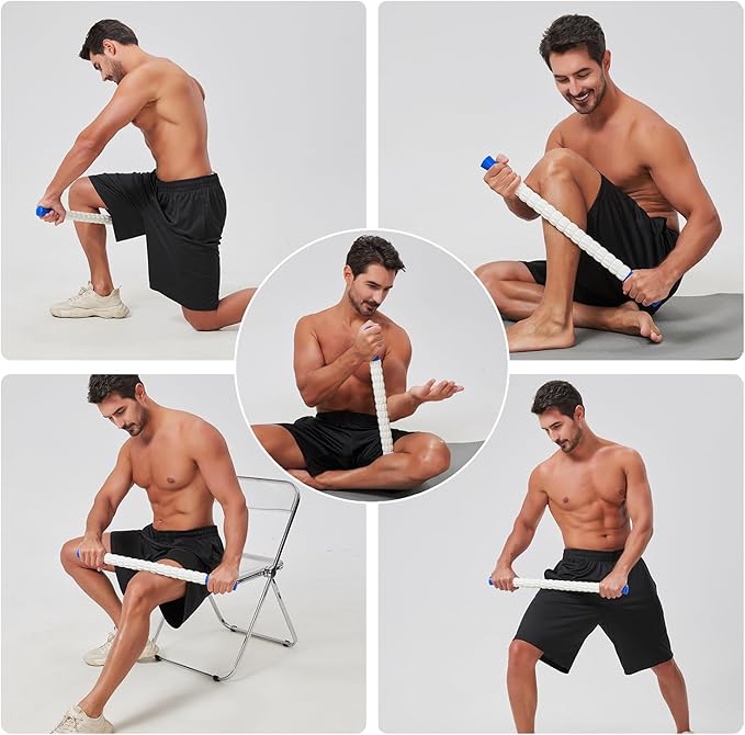 Muscle Roller Massage Roller Stick- Deep Tissue Fascia Blaster for Myofascial Pain Relief, Lymphatic Drainage & Body Sculpting, Handheld Physical Therapy & Recovery Tool (Blue White-24 inch) - Bloomnest