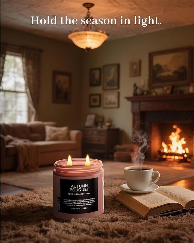 M&SENSE Fall Candle Autumn Wreath Scented, Large 11.6oz Natural Soy Wax 70 Hours Burn Time Clean Non Toxic Candle Classic 2 Wicks Gifts - Bloomnest