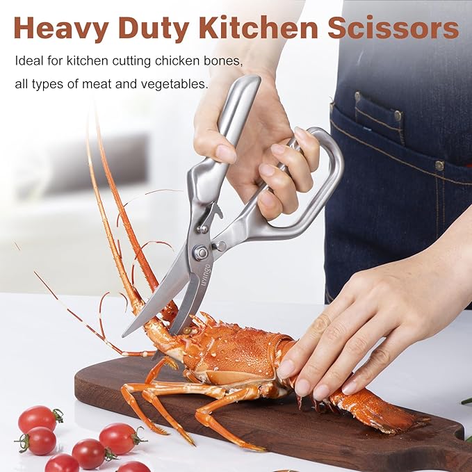LIVINGO Kitchen Scissors - Heavy Duty Poultry Shears Sharp Cutting Food Chicken Bone Meat Vegetable for Cooking, Multipurpose Stainless Steel Utility Scissors, Safety Lock - Bloomnest
