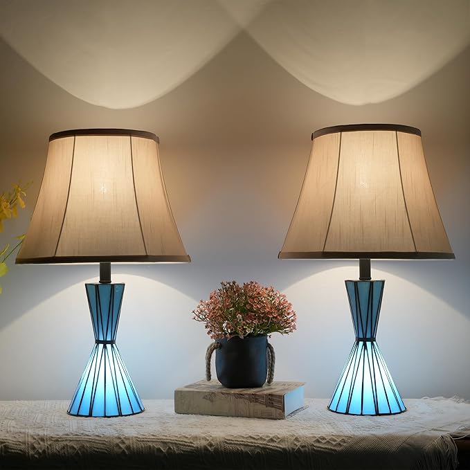Table Lamps Set of 2, 3-Way Dimmable Modern Glass Table Lamps for Living Room with Stained Glass Night Lights 21" Bedside Desk Lamps for Nightstand for Home Decorations - Bloomnest