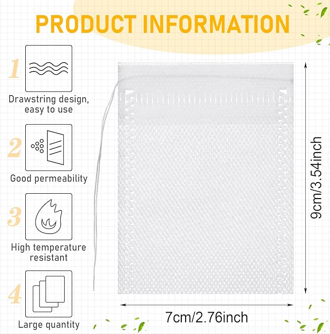 1000 Pcs Disposable Tea Bags Bulk for Loose Leaf Tea Drawstring Empty Coffee Sachets Filter Infuser Strainers for Coffee Spice Herbs(2.75 X 3.54 Inch) - Bloomnest