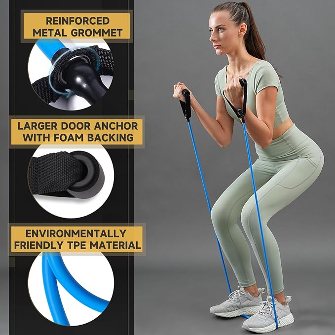 Resistance Bands with Handles for Working Out Women and Men, Exercise Bands with Door Anchor, Stretch Bands for Home Workouts, Simple Guide Included - Bloomnest