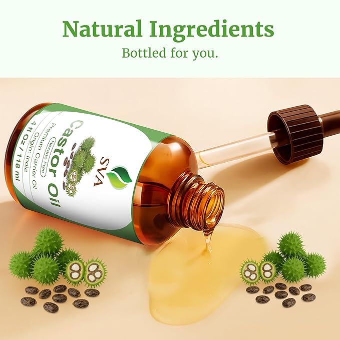SVA Castor Seed Oil - 4 Fl Oz – 100% Natural Cold Pressed Castor Oil - for Face, Skin Care, Hair Care, Scalp Massage & Body Massage – Carrier Oil with Dropper - Bloomnest