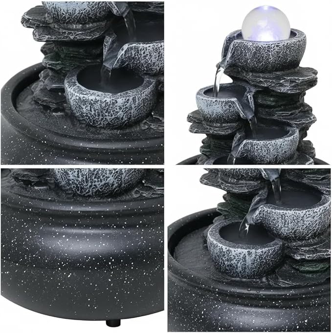 Tabletop Fountain Indoor Waterfall Meditation Fountain,Desktop Water Feature with LED Light for Home Office Bedroom Relaxation (26002) - Bloomnest