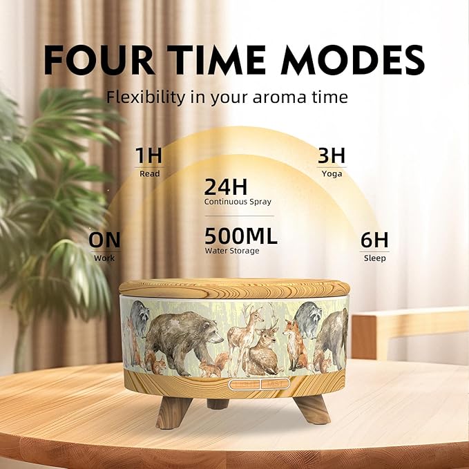 500ML Large Capacity Essential Oil Diffuser, Ultrasonic Aromatherapy Diffuser with 7 Color LED Lights with Remote Control, Cool Mist Humidifier, Timed Mist, Auto Shut-Off (Light Wood Grain) - Bloomnest