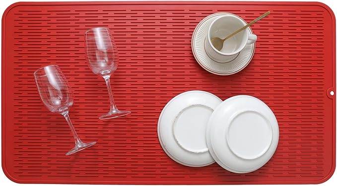 Silicone Dish Drying Mat for Multiple Usage,Easy clean,Eco-friendly,Heat-resistant Silicone Mat for Kitchen Counter or Sink,Refrigerator or Drawer Liner Red 4XL 32 inches x 18 inches - Bloomnest