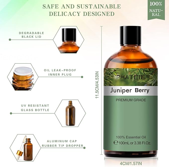 Juniper Berry 3.38fl.oz Essential Oil, PHATOIL Pure Aromatherapy Oils for Diffuser, Humidifier, Perfect for DIY Soap, Candle, Bath Bombs Making(100ml) PHATOIL