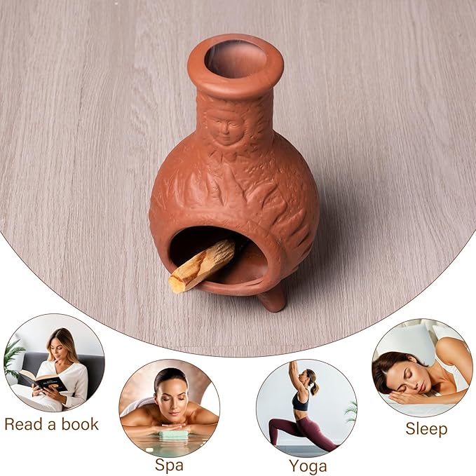 Handcrafted Terracotta Palo Santo Holder with Sun Face Design - Mini Chiminea Incense Burner for Sage & Copal - Thoughtful Gifts for Meditation, Yoga, Aromatherapy - Bloomnest