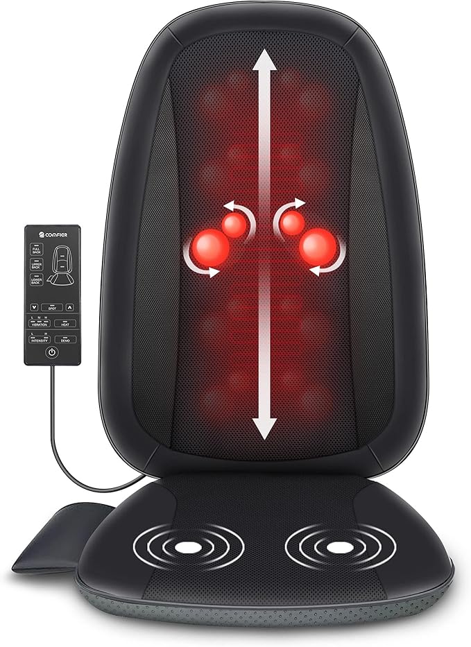 COMFIER Back Massager for Back Pain,Shiatsu Massage Chair Pad for Full Back,Spot Massage,Electric Seat Cushion with Heat,Heated Chair Massager for Office,Home,Gifts for Mom,Dad,Him,Her,Black - Bloomnest