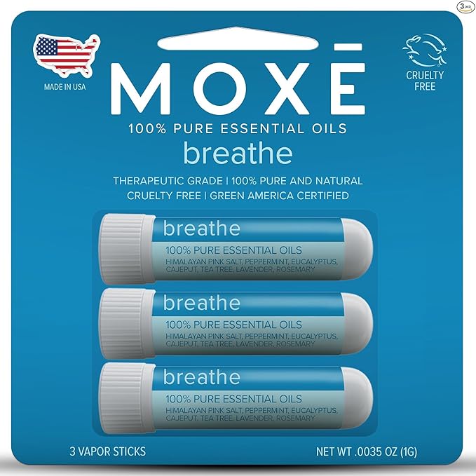 MOXE Breathe | Himalayan Salt Inhaler | Help Clear Congestion, Boost Focus and Improve Breathing | Natural Aromatherapy | Peppermint, Lavender and Tee Tree Essential Oil (3 Pack) - Bloomnest