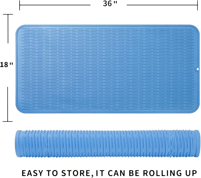 Silicone Dish Drying Mat for Multiple Usage,Easy clean,Eco-friendly,Heat-resistant Silicone Mat for Kitchen Counter or Sink,Refrigerator or Drawer Liner Lichen BlueL 5XL 36inches x 18inches - Bloomnest