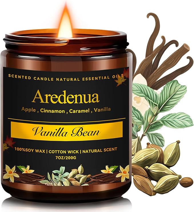 Vanilla Bean Candle - Odor Eliminating Candle | 7oz Soy Candles for Home, Air Freshening & Cozy Vanilla Scent, Odor Fall Candles Gift - Up to 50 Hour Burn time - Bloomnest