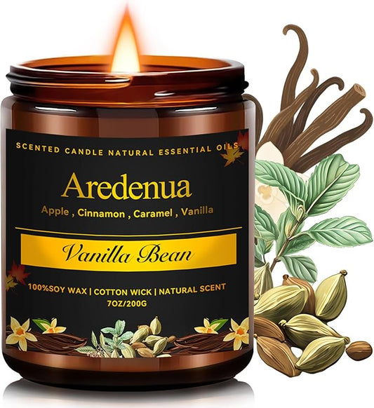 Vanilla Bean Candle - Odor Eliminating Candle | 7oz Soy Candles for Home, Air Freshening & Cozy Vanilla Scent, Odor Fall Candles Gift - Up to 50 Hour Burn time - Bloomnest