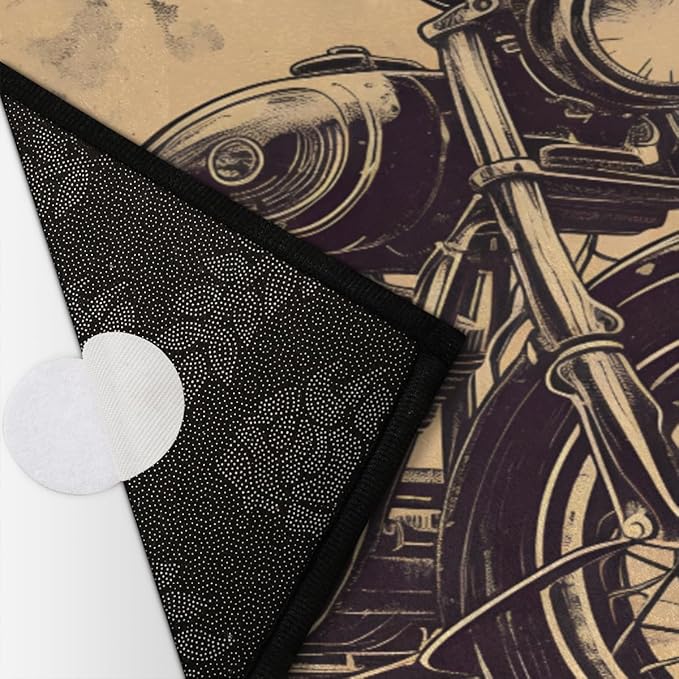 Half Round Door Mat, Vintage Motorcycles Non-Slip Half Circle Area Rug Transportation Doormat Washable Durable Home Decor Half Moon Rug for Floor Indoor Outdoor Living Room Bedroom Kitchen Patio - Bloomnest