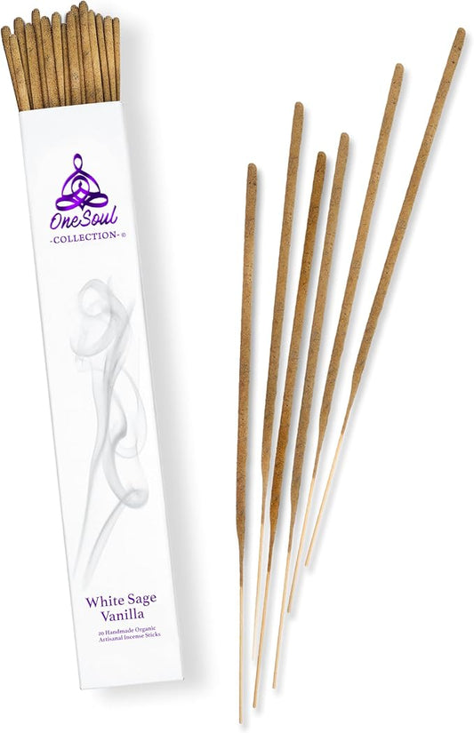 White Sage Lavender Incense Sticks, Natural Incense Sticks, Insence-Sticks for Aromatherapy, Hand-Rolled Artisan Meditation Sticks, Gift Set, 90-Min Burn Time, 11 Inches, Pack of 20 OneSoulCollection%C2%AE