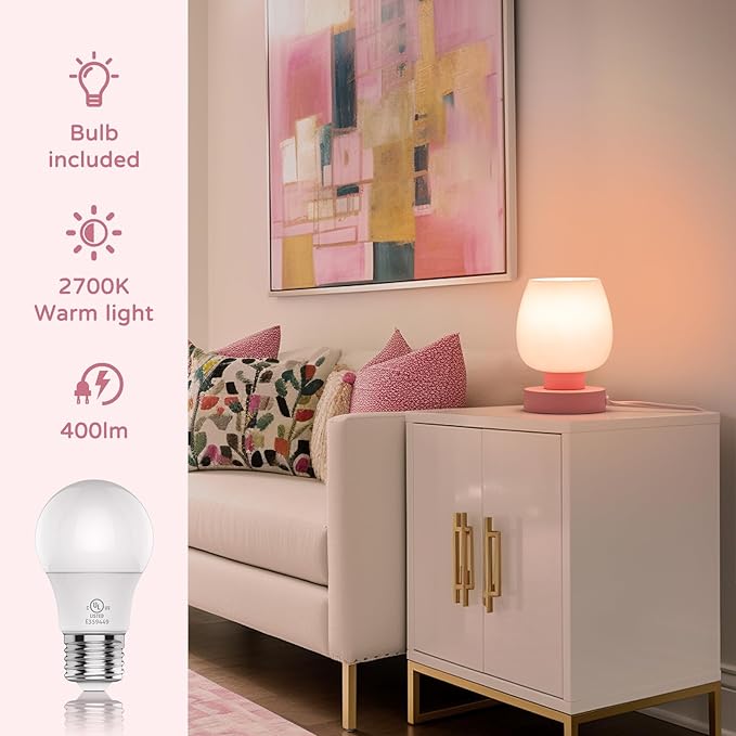 Touch Bedside Table Lamps Set of 2, Dimmable Small Nightstand Lamps for Bedroom, Modern Simple Design, Pink - Bloomnest