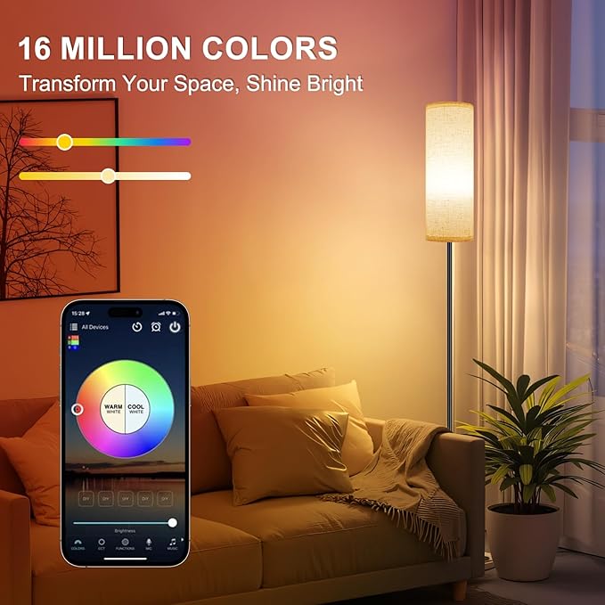 FRIDEKO HOME 2 Pack Floor Lamps for Living Room, Dimmable Colors Temperature & Brightness, Modern Floor Lamp with Remote, Tall Standing Lamps for Living Room Bedroom Office, Beige Shade 9W Smart Bulb - Bloomnest