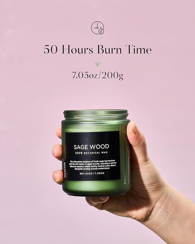 M&SENSE Sage Wood Scented Candle, 7.05oz 50 Hours Long Lasting Clean Non Toxic All Natural Soy Wax Candle for Relaxing & Stress Relief, 2 Wick Home Fragrance Gifts for Home Decor - Bloomnest