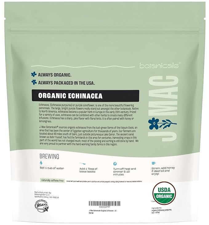 J Mac Botanicals, Organic Echinacea Herb & Sifted, Echinacea Purpurea, Organic Purple Cornflower tea - Bloomnest
