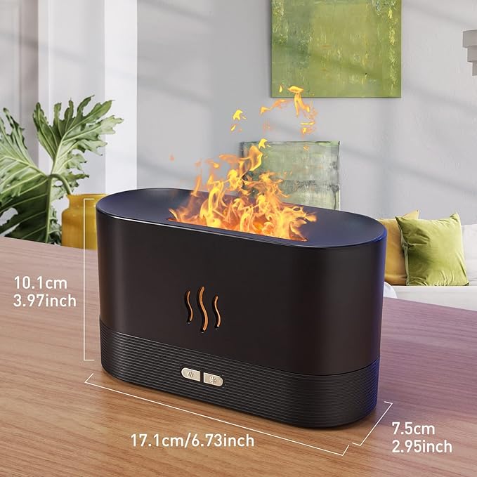 Colorful Flame Air Aroma Diffuser Humidifier, Upgraded 7 Flame Colors Noiseless Essential Oil Diffuser for Home,Office,Yoga with Auto-Off Protection 180mL (8Hours Black) - Bloomnest