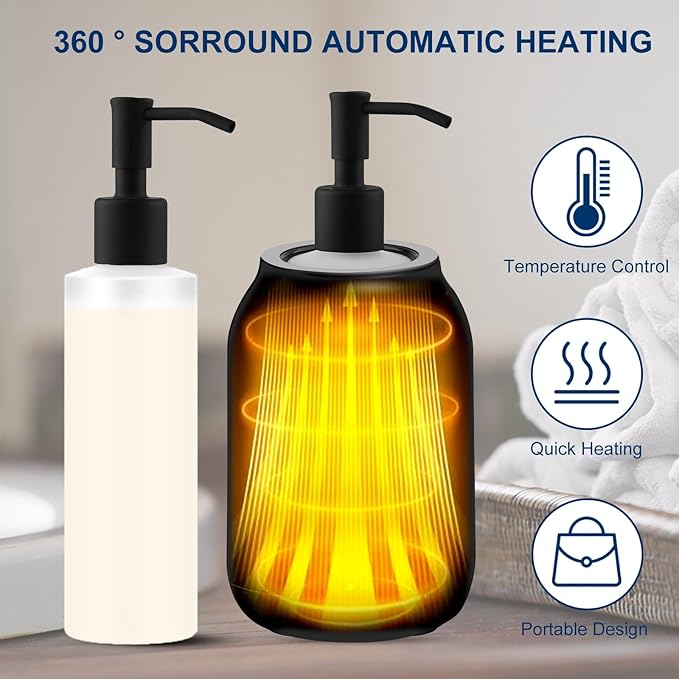 Massage Oil Heater Warmer,with ℃/℉ Switchable Display, Two Oil Dispenser Bottle，Constant Temperature,Body Oils Heater for Spa, Salon and Barber Shops,Black - Bloomnest