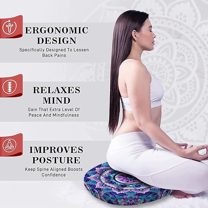 Mandala Meditation Cushion, Boho Meditation Mat, Meditation Pillows for Sitting on Floor, Cushions for Sitting in Home and Outdoor, Round Floor Pillows Cushion Seating for Yoga 22'' X 22'' - Bloomnest