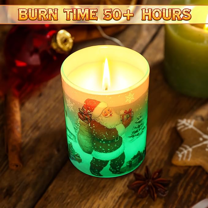 Merry Christmas Candle Jars, LED Xmas Scented Candles Can Change Into Multiple Colors, 7.6oz Soy Wax Fir Holiday Candles for Winter Small Merry Christmas Gifts(Santa Claus) - Bloomnest