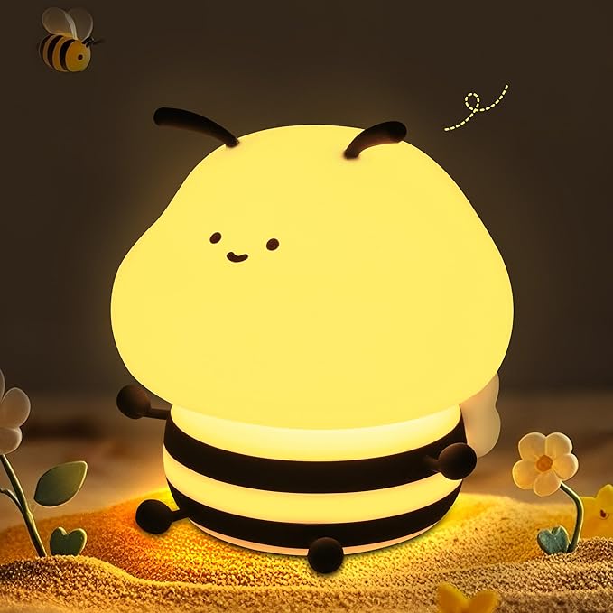 Attivolife Bee Night Light, Cute Bumble Bee Gift for Kid, Animal Silicone Nursery Lamp with 8 Color Light & Dimming & Timer, Rechargeable Bedroom Classroom Decor Birthday Xmas Gift for Girl Boy - Bloomnest