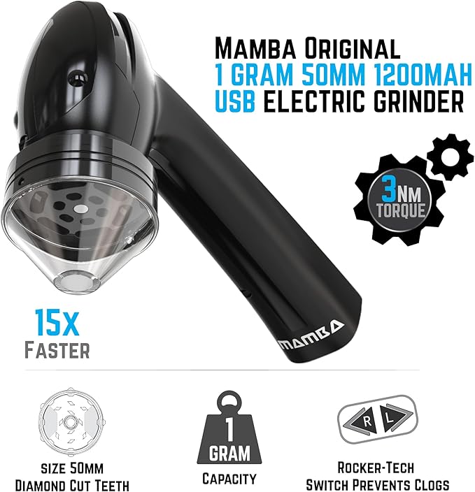 Mamba Original 1g Black USB Electric Herb Grinder. Small Portable Metal Herbal Machine & Spice Mill for the Kitchen - Bloomnest