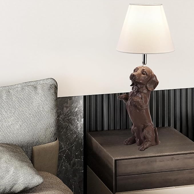 Dachshund Dog Table Lamp Cute Modern Resin Desk Lamp Creative Brown Puppy Nightstand Lamp for Living Room Bedroom Corner Kid’s Room Office - Bloomnest