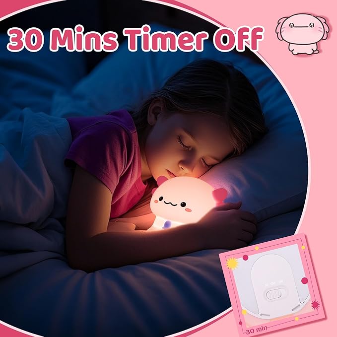 YuanDian Axolotl Night Light, Gift for Children and Babies, Decorate Kids' Bedroom with Cute Silicone Axolotl Nightlights, Christmas Birthday Gift for Girls Teens Toddlers and Adults - Bloomnest