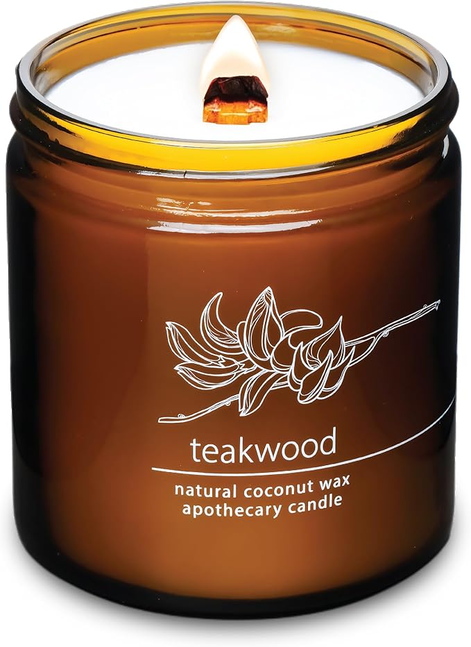 Hemlock Park Crackling Wood Wick Candle Handcrafted with Natural Coconut Wax (Large 16 oz, Teakwood) - Bloomnest