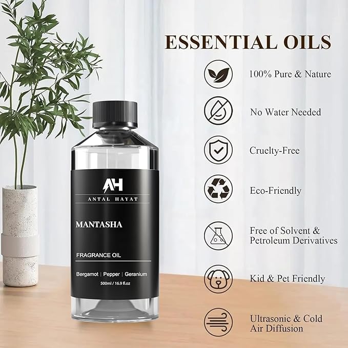Hotel Scents Diffuser Oil Mantasha 500ml – Inspired by Sauvage Eau de Parfum – Bergamot, Pepper & Geranium – Luxury Scent Refill for Home – Essential Oil for Waterless & Ultrasonic Diffuser - Bloomnest