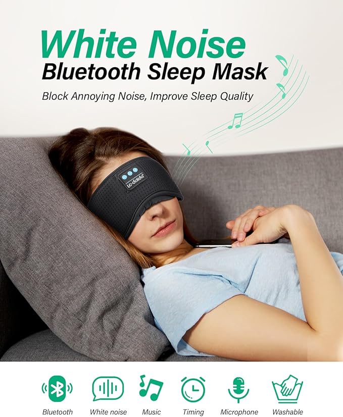 LC-dolida Sleep Headphones, White Noise Bluetooth Sleep Mask 3D Wireless Eye Mask Sleeping with Timing, Sleep Mask with Bluetooth Headphones for Side Sleepers Travel Yoga, Cool Gifts Men Women - Bloomnest