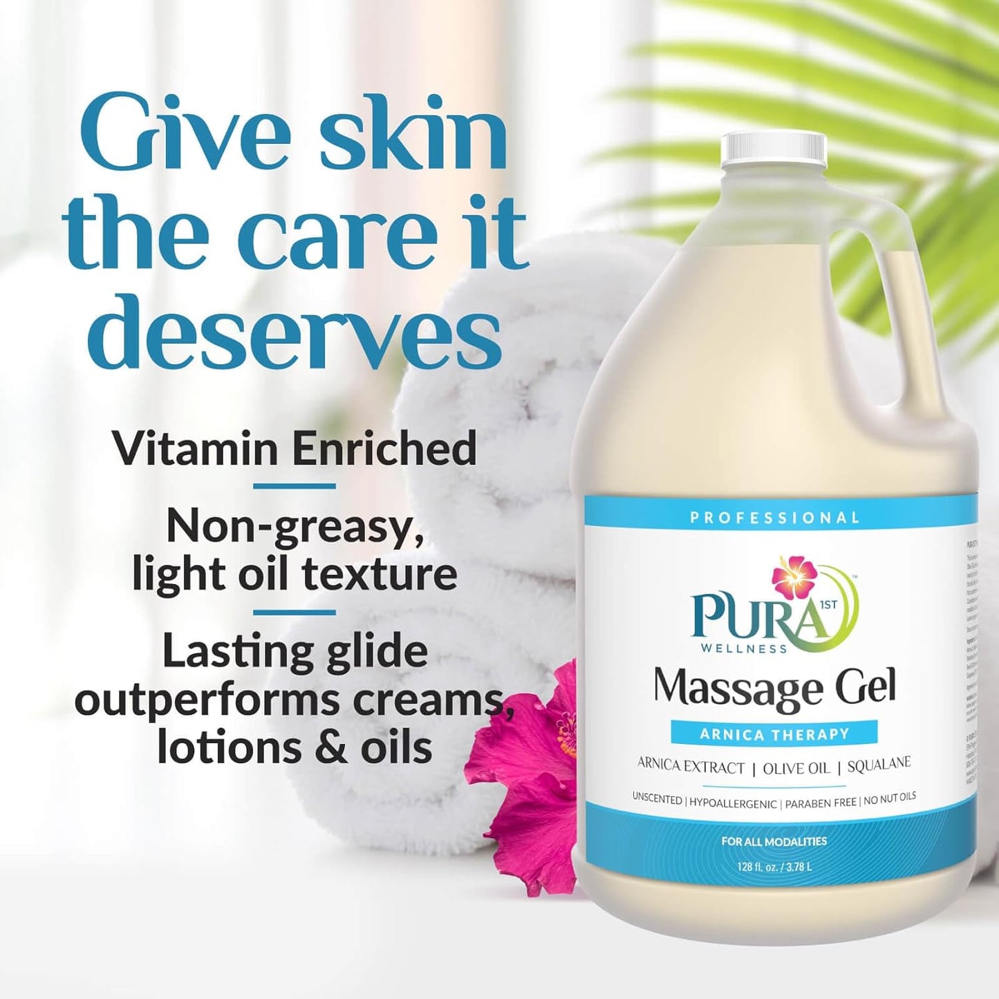 Wellness Professional Arnica Therapy 128oz Massage Gel, Arnica Gel for Bruising, Olive Oil, Arnica Extract, Unscented, Hypoallergenic, Natural, Skin Moisturizing, Hydrating, Deep Tissue