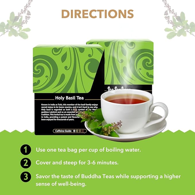 Buddha Teas - Holy Basil - Organic Herbal Tea - For Cognitive Balance & Overall Health - Ayurvedic Tulsi - With Antioxidants - Caffeine Free - 100% Kosher & Non-GMO - 18 Tea Bags (Pack of 1) - Bloomnest