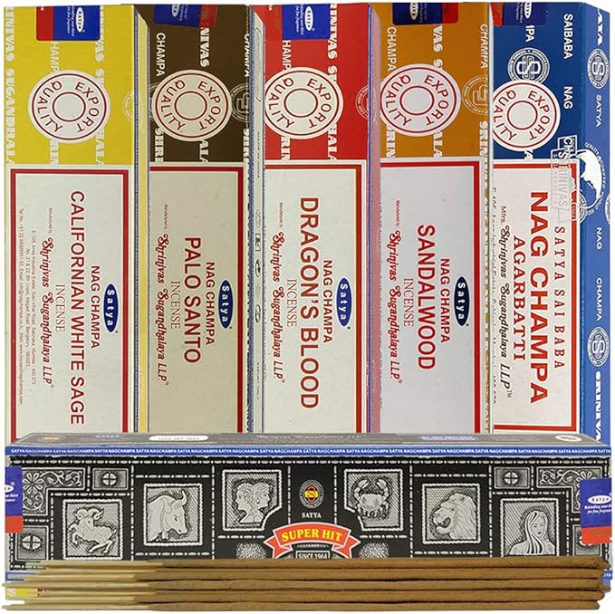Satya Incense Sticks Variety Pack #3 and Incense Stick Holder Bundle with 6 Most Popular Fragrances TRUMIRI