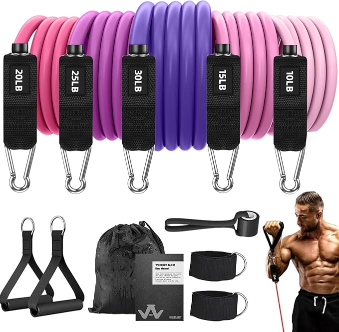 WHATAFIT Resistance Bands, Exercise Bands，Resistance Bands for Working Out with Handles for Men and Women Fitness, Strength Training Home Gym Equipment - Bloomnest
