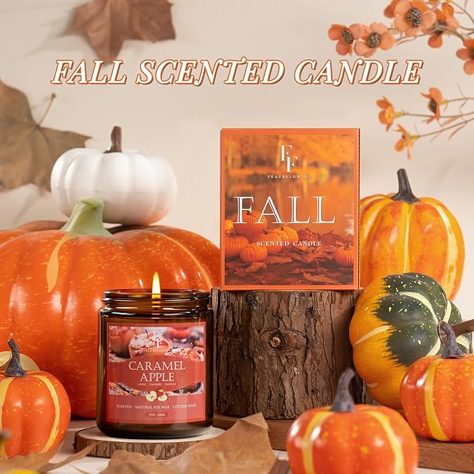 Fall Candle, Caramel Apple Scented Candles for Home, Natural Soy Autumn Candle Aromatherapy Candle, 7 oz Jar Candles Fall Gifts for Women Men - Bloomnest