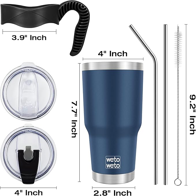 WETOWETO 30 oz Tumbler Stainless Steel Vacuum Insulated Coffee Cup with Handle, Double Wall Vacuum Coffee Thermal Cups for Hot and Cold drinks, Suitable for Travel (Navy Blue, 1 Pack)