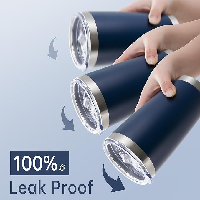 20 oz Tumblers Bulk Stainless Steel Tumbler with Lid Double Wall Vacuum Insulated Coffee Mug 20oz Powder Coated Cup for Hot and Cold Drinks, Navy, 6 pack - Bloomnest