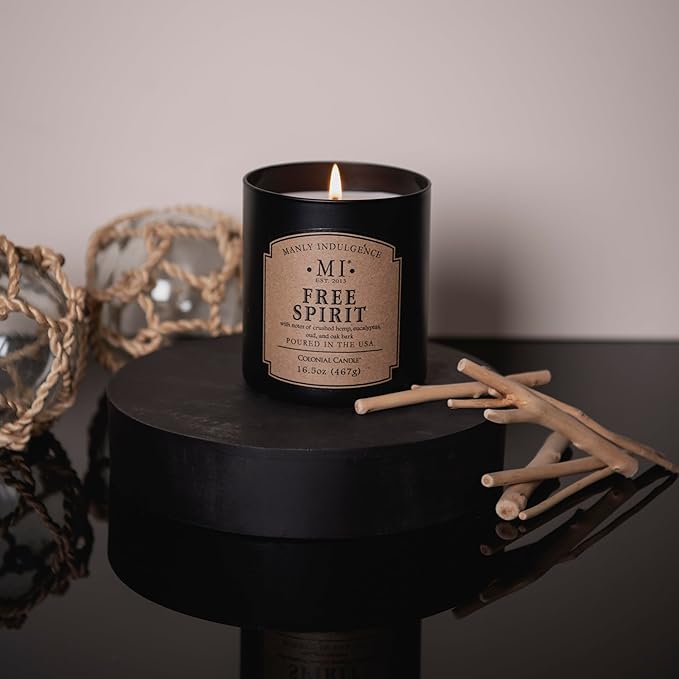 Manly Indulgence Free Spirit Scented Candles for Men, 16.5 oz Single Wick, Premium Soy Blend Wax, 60H Burn, Candles for Home Scented – Made in The USA - Bloomnest