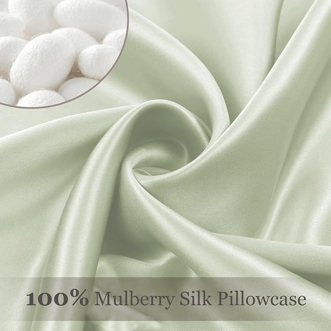 Adubor 100% Silk Pillowcase - Mulberry Silk Pillow Cases, 23 Momme 6A Grade Fibers, Silk Pillow Case for Hair and Skin Health, with Hidden Zipper (King 20''×36'', Pea Green, 1PC) - Bloomnest